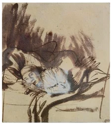 Femme malade dans un lit, peut-être Saskia, épouse du peintre