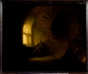 Un philosophe en méditation, peinture de Harmenszoon van Rijn, dit Rembrandt (1606-1669), 1632, H. 0,28 x 0,34 m, Paris, musée du Louvre