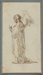 Ange debout (plume et encre brune sur traces de fusain sur papier vergé)