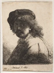 Autoportrait avec un béret et une écharpe