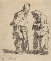 Mendiant et mendiante conversant