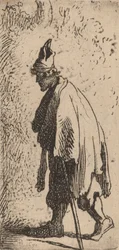 Mendiant avec un bâton, marchant vers la gauche, 1631