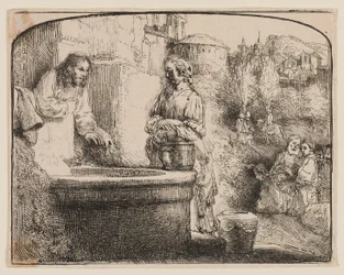 Christ et la femme de Samarie : une gravure en arc