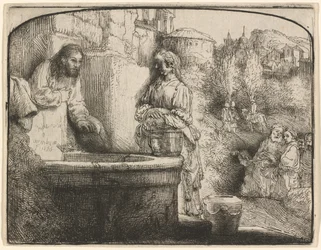 Le Christ et la femme de Samarie : une gravure en arche