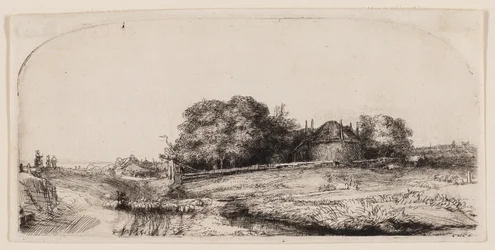 Cottages et une Grange à Foin sur le Diemerdijk avec un Troupeau de Moutons