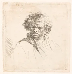Homme aux cheveux bouclés avec une bouche tordue
