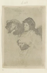 Trois têtes de femmes, une dormant
