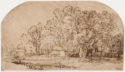 Paysage avec des cottages sous de grands arbres ("Le Coup de vent")