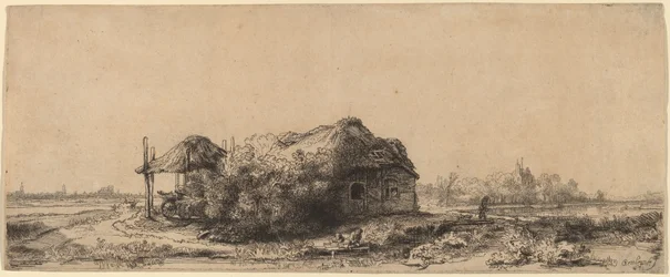 Paysage avec une chaumière et une grange à foin : Oblong