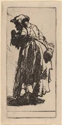 Vieille mendiante avec une gourde