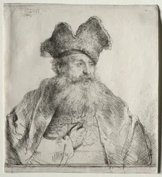 Vieil homme avec un bonnet de fourrure divisé