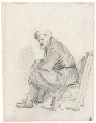 Vieil homme en turban, assis de profil, tourné vers la gauche