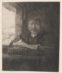 Rembrandt dessinant à une fenêtre
