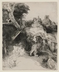 Saint Jérôme lisant dans un paysage italien