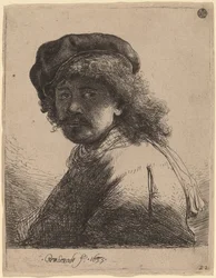 Autoportrait avec un bonnet et une écharpe, visage sombre