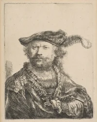 Autoportrait avec un bonnet de velours et une plume, 1638