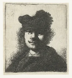 Autoportrait avec un bonnet et une cape sombre : buste