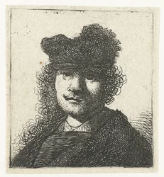 Autoportrait avec un bonnet et une cape sombre : buste