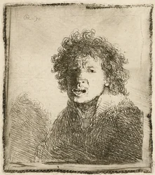 Autoportrait bouche ouverte, comme si criant : buste, 1630
