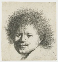 Autoportrait avec cheveux longs et touffus : tête seulement