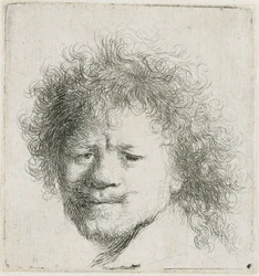 Autoportrait aux cheveux longs et touffus : la tête seule