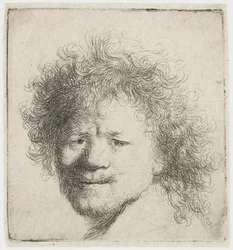 Autoportrait aux cheveux longs et touffus : la tête seule