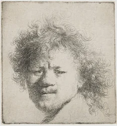 Autoportrait avec cheveux longs et touffus : tête seulement, vers 1631