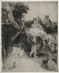 Saint Jérôme lisant dans un paysage italien