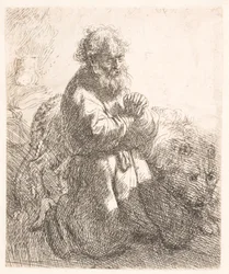 Saint Jérôme à genoux en prière, regardant vers le bas