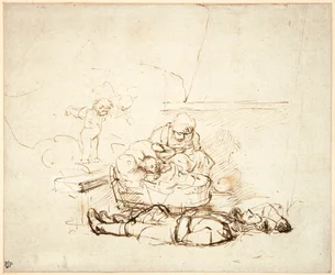 La Sainte Famille endormie, avec des anges, 1645