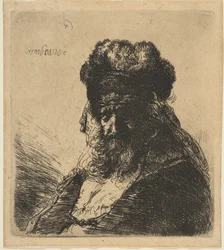 Le vieil homme barbu avec un bonnet de fourrure, les yeux fermés