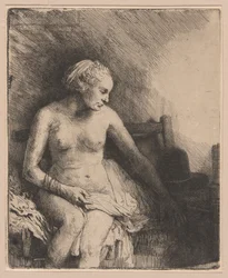 Femme au bain avec un chapeau à côté d