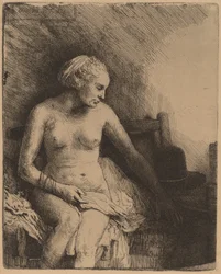 Femme au bain avec un chapeau à côté d