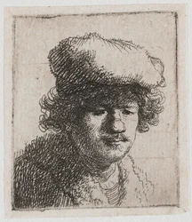 Autoportrait avec un béret rabattu sur le front