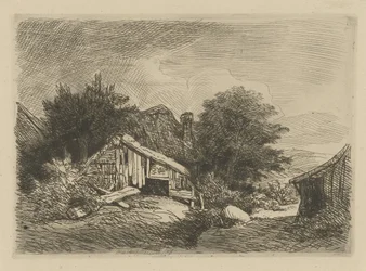 Paysage avec cabane en ruine