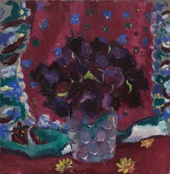 Pensées bleues dans un verre