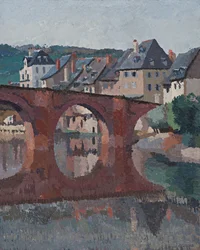 Réflexion du pont sur le Lot à Espalion, Aveyron