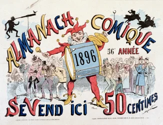 Un clown avec un tambour et des cymbales - Dessin par Draner (Jules Georges Renard)