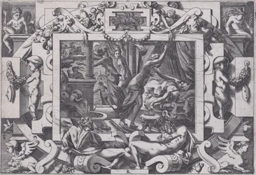 Pelias tué par ses filles Dont par pitié elles prennent courage son sang vider par v..., 1563