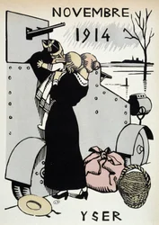 Nov. 1914 : Yser, le départ des troupes - dans "Calendrier de la guerre", dessin par Herman-Paul, éd. 1916