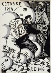 Octobre 1914, Reims - dessin par Herman Paul - dans "Calendrier de la guerre" éd. 1916