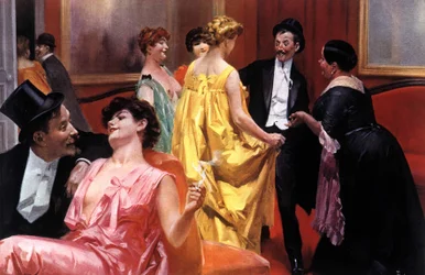 La présentation. Maison parisienne au début du 20ème siècle. Illustration de René Lelong (1871-1933)