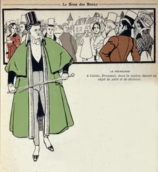 Représentation de George Bryan Brummel, connu sous le nom de Beau Brummel (1778 - 1840), roi des dandys : ce dernier est en exil à Calais. Illustration de René Vincent