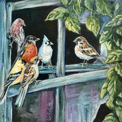 Perchoir de fenêtre « Oiseaux colorés »