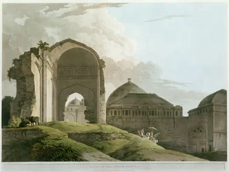 Ruines du palais de Madurai, gravé par Thomas et William Daniell (1769-1837), publié en 1798