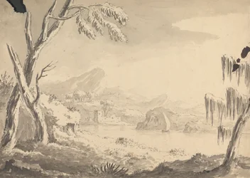 Paysage avec château sur la rive