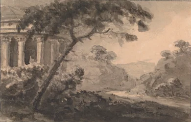 Paysage avec bâtiment classique à gauche