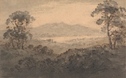 Paysage avec lac et montagnes