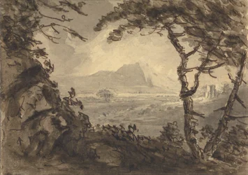 Paysage avec montagne au centre