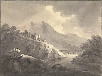 Paysage avec un château et un pont